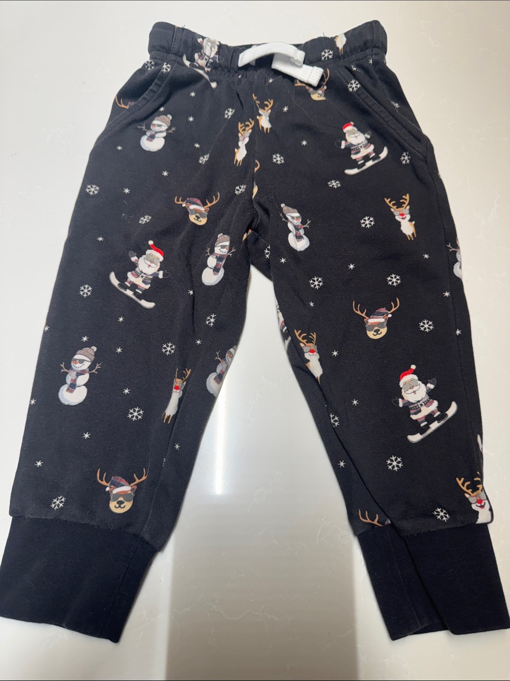 Little Bipsy Black Holiday Joggers with Santa & Reindeer Print